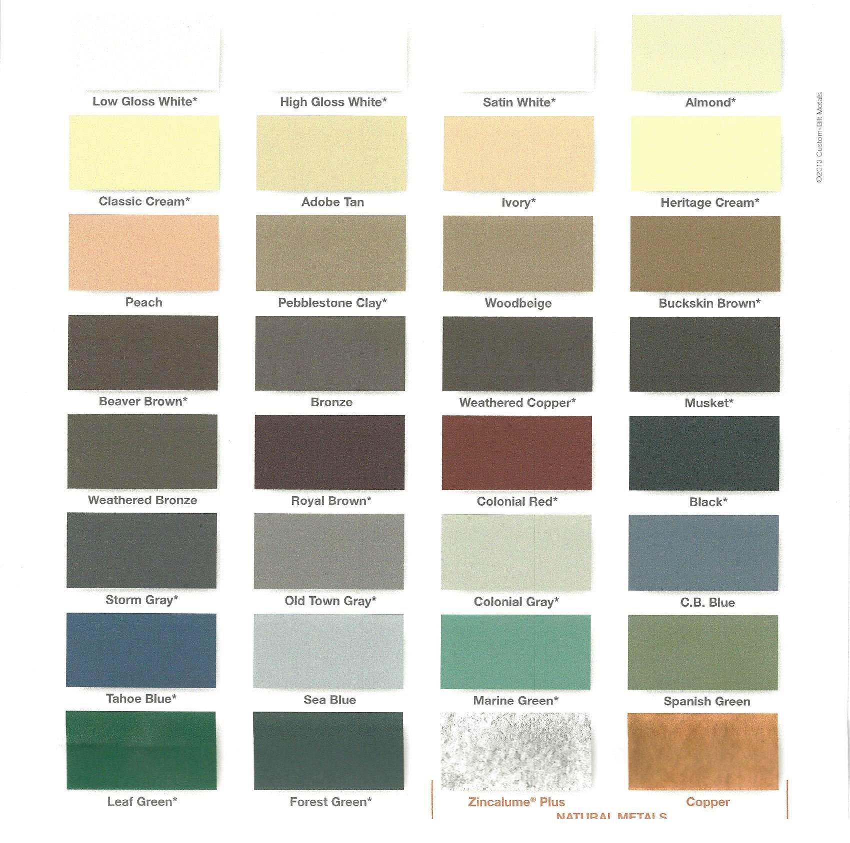 Custom Bilt Metals Gutter Color Chart